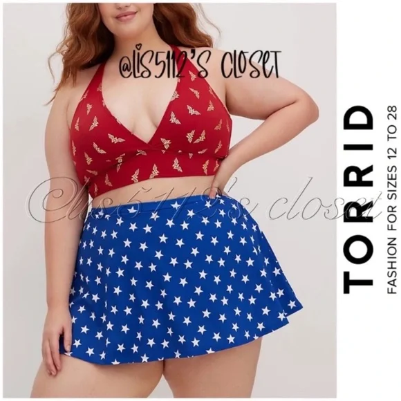 Torrid DC Comics Wonder Woman Triangle Bikini & Swim Skirt Swimsuit SET 2X 3X - Picture 16 of 16